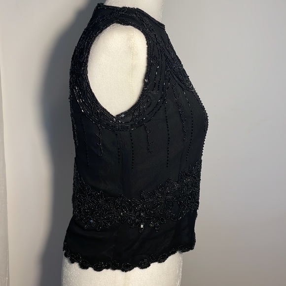 PAPELL BOUTIQUE Evening Black 100% Silk Top Beadwork & Sequins Vintage Size S - Picture 6 of 11